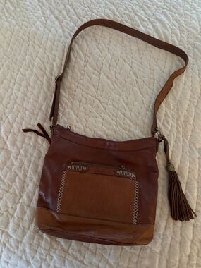 Lucky Brand Brown Leather Crossbody with Tassel Accent
